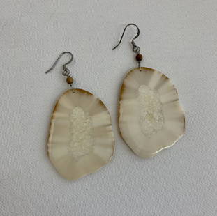Mammoth Ivory Earrings - Glenda McKay: Title: Mammoth Ivory EarringsArtist's Name: Glenda McKayDate/Period: 2020Materials: Ivory, Fossilized Whale baleen, mammoth ivory beadsDimensions: 2 1/2"Native American Tribe: Description: Ivory