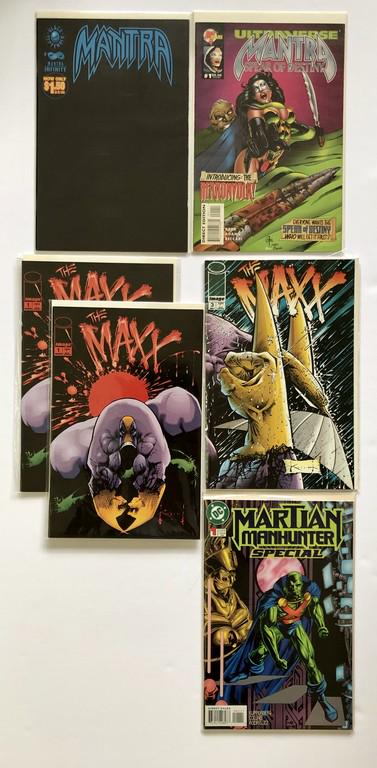 MANTRA & THE MAXX & MARTIAN MANHUNTER SET: Title: MANTRA & THE MAXX & MARTIAN MANHUNTER SET Description: MANTRA INFINITY BLACK COVER SEPT. 1995. ULTRAVERSE MANTRA SPEAR OF DESTINY #1 WITH FIRST APPEARANCE OF HERRONVOLK. SET OF TWO COPIES OF TH