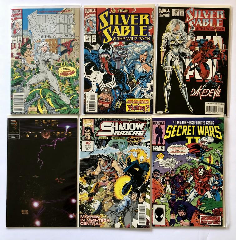 THE SILVER SABLE COLLECTION: Title: THE SILVER SABLE COLLECTION Description: SILVER SABLE & THE WILD PACK #1 WITH SILVER FOIL AND EMBOSSED COVER. SILVER SABLE & THE WILD PACK VS VENOM #18. SILVER SABLE & THE WILD PACK DEADPOOL DA