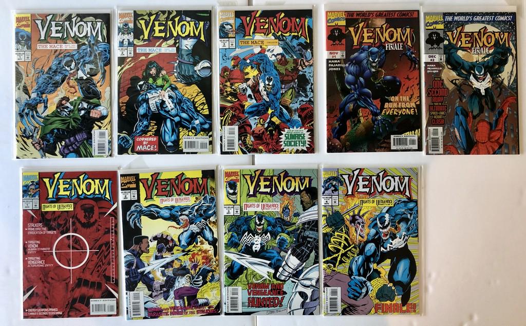 THE VENOM COLLECTION - 100 issues: Title: THE VENOM COLLECTION - 100 issues Description: FEATURED ITEMTHE VENOM COLLECTION including Venom THe Mace #1 Finale #1. Nights of Vengaeance #1. Sign of the Boss #1. The Hunted #1. The Hunger #