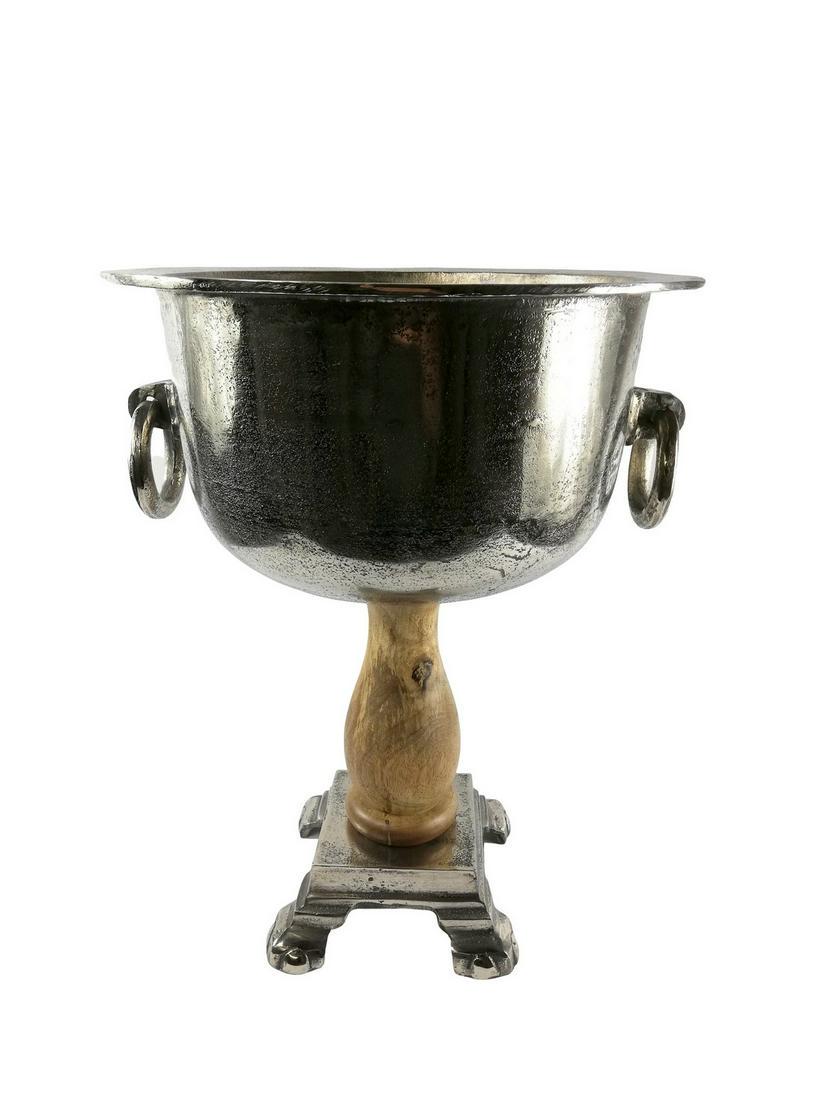 Wine Cooler/Champagne cooler/champagne ice bucket -: Title: Wine Cooler/Champagne cooler/champagne ice bucket - Wood, chrome Maker: unknown Origin: France Date/Period: 1970-1990 Materials:Wood, chrome Dimensions:Width: + - 36 cm / 15 inchHeight: 46 cm /