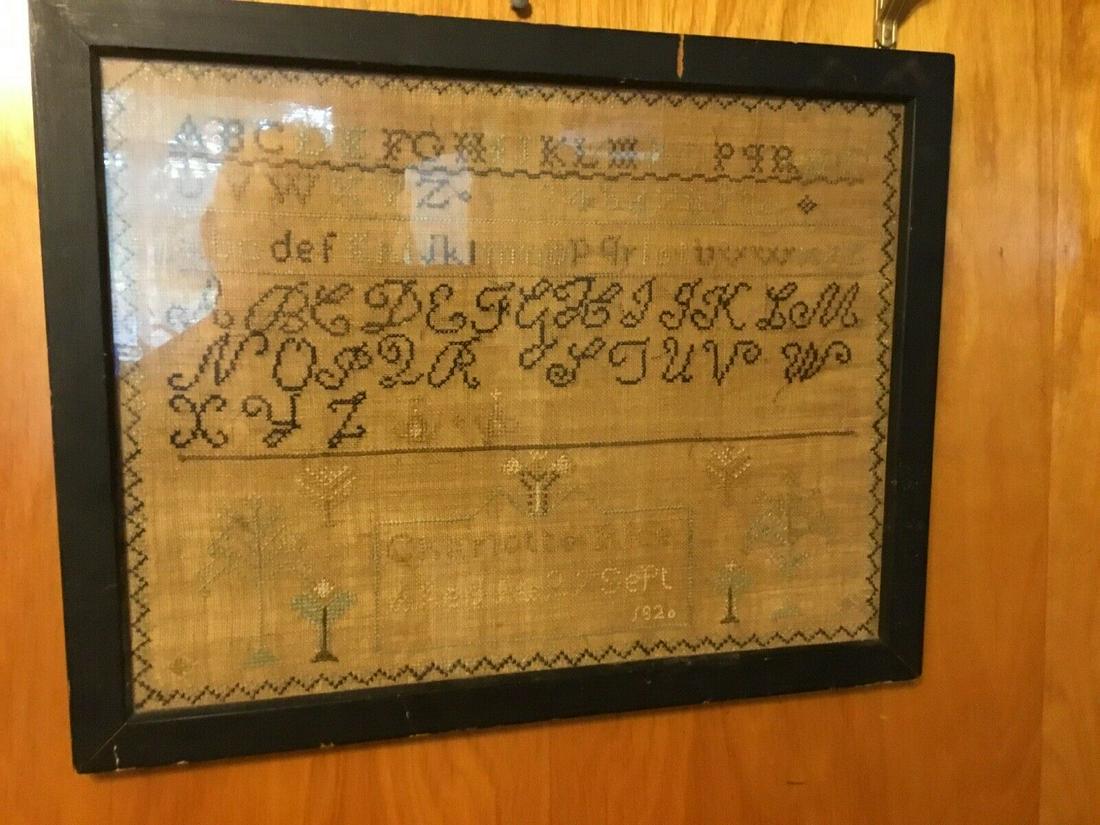 Signed Antique 1820 A B C Samler; Signed Antique 1820 A: For sale is a lovely Antique 1820 A B C Samler. The sampler is in very good used condition it is approximately 14" X 18" with the frame without the frame it is 11 1/2" X 16" The sampler is a ABC sampl