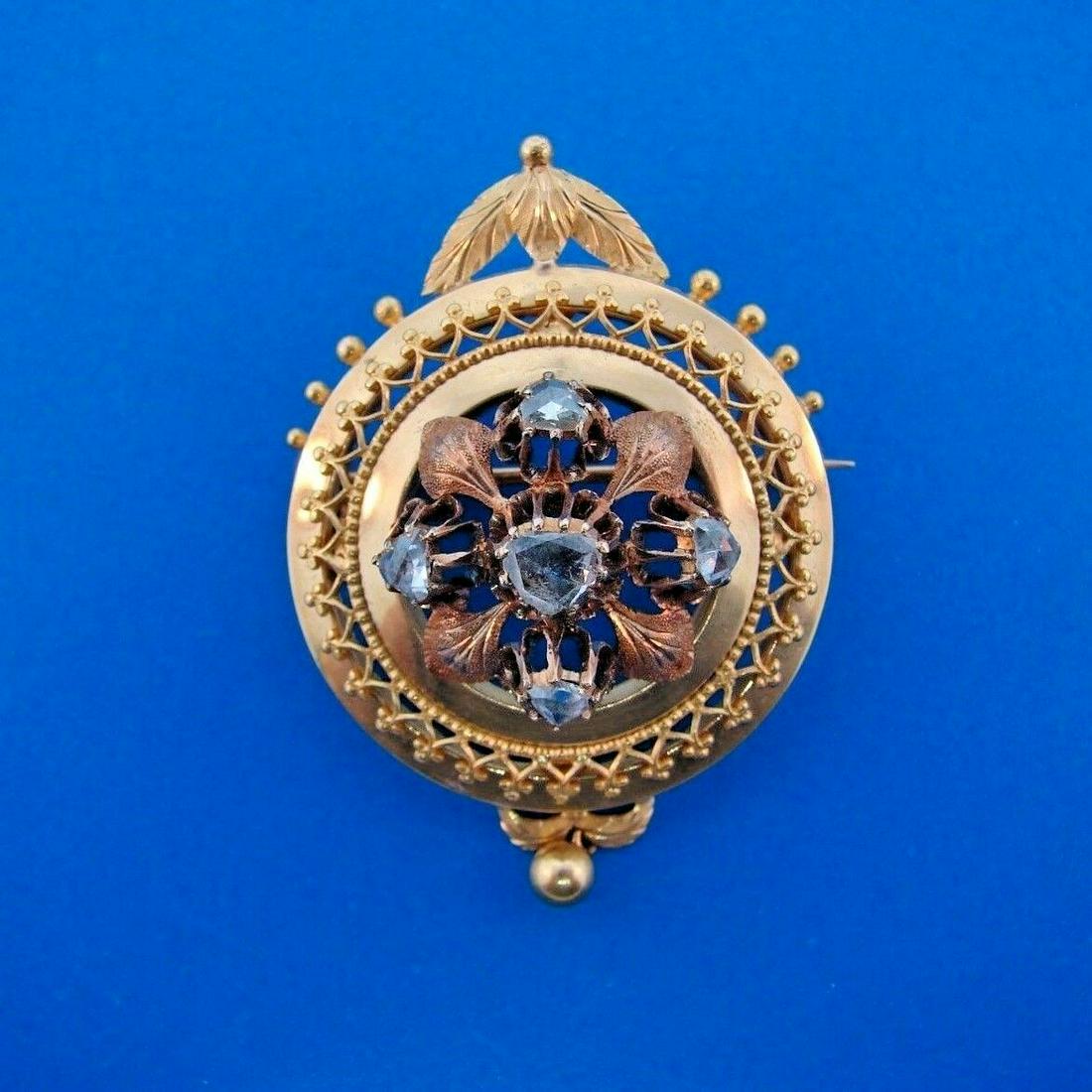 LOVELY 22k Yellow Gold & Old Mine Cut Diamond Brooch (1 of 3)