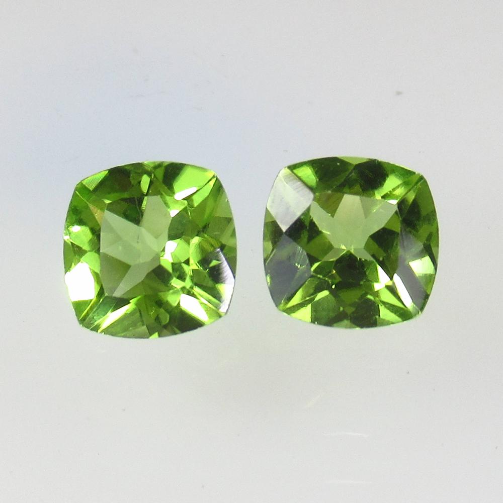 3.01 Ct Natural Pakistan Peridot Cushion Pair: No Reserve! Title: 3.01 Ct Natural Pakistan Peridot Cushion Pair Stone Clarity: VVS Gemstone: Natural Peridot Carat Weight: 3.01 Size/Dimensions: 7.00 x 7.00 x 4.30 mm / 2 PC's Additional Information: