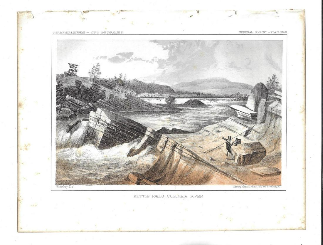 1855 Tinted Lithograph Kettle Falls Columbia River (1 of 1)