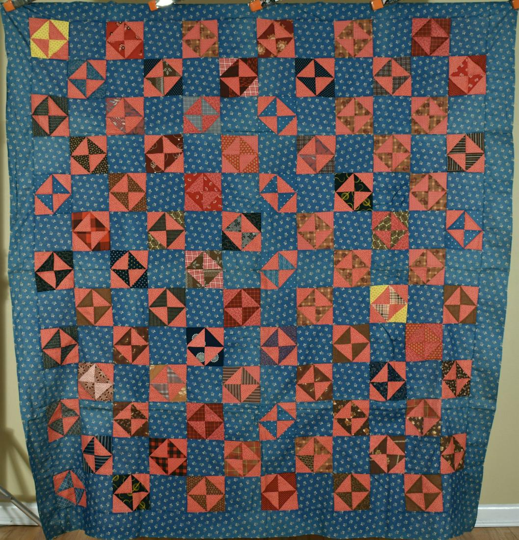 1870's Hourglass Quilt Top on Cadet Blue (1 of 10)