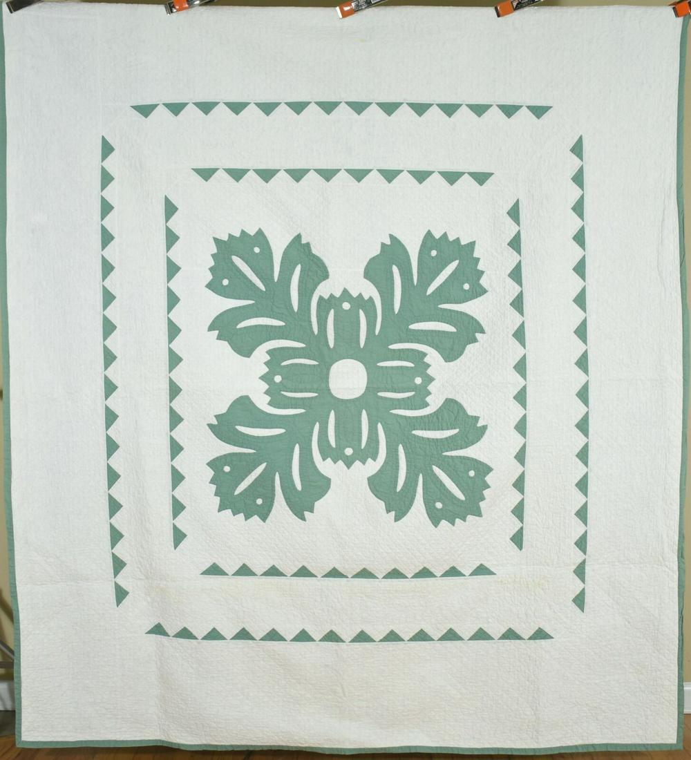 20's Green Hawaiian Style Cutout Applique Antique Quilt (1 of 7)