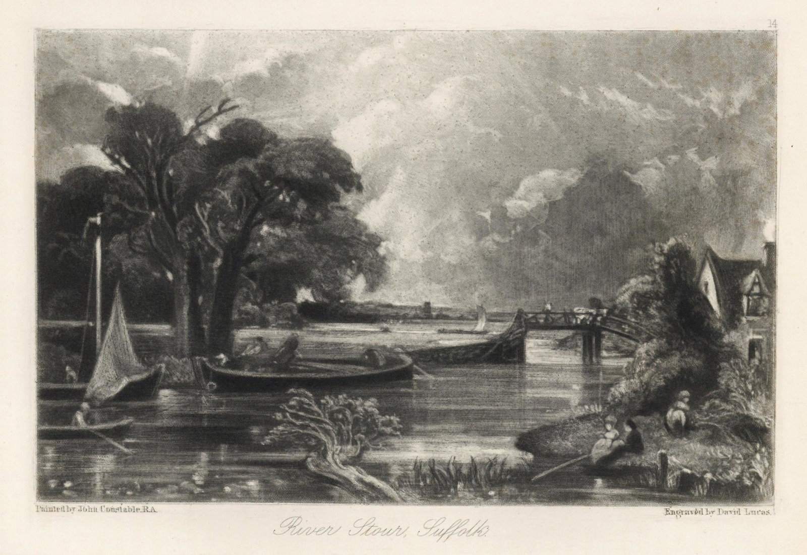 Sir John Constable / David Lucas mezzotint "River: This beautiful mezzotint engraving was composed by John Constable and engraved by David Lucas. It is from the much sought-after "English Landscape" series; this impression on cream wove paper is from