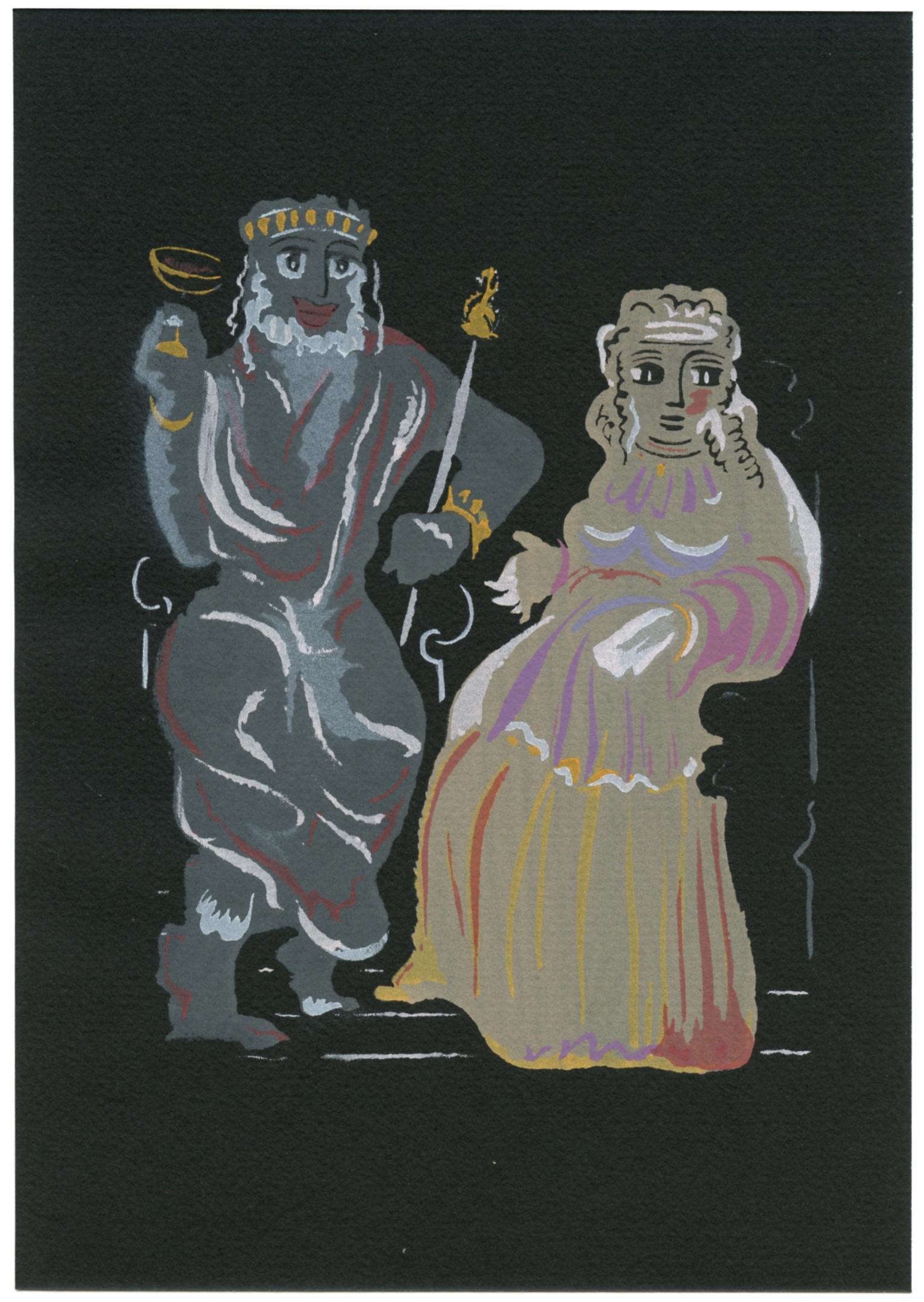 Andre Derain pochoir "Salome": Medium: pochoir (after the gouache). This magnificent pochoir shows Herod and Herodias, from Oscar Wilde's "Salomé". It was printed in 1955 by l'Imprimerie Nationale de Monaco and published by Fermie