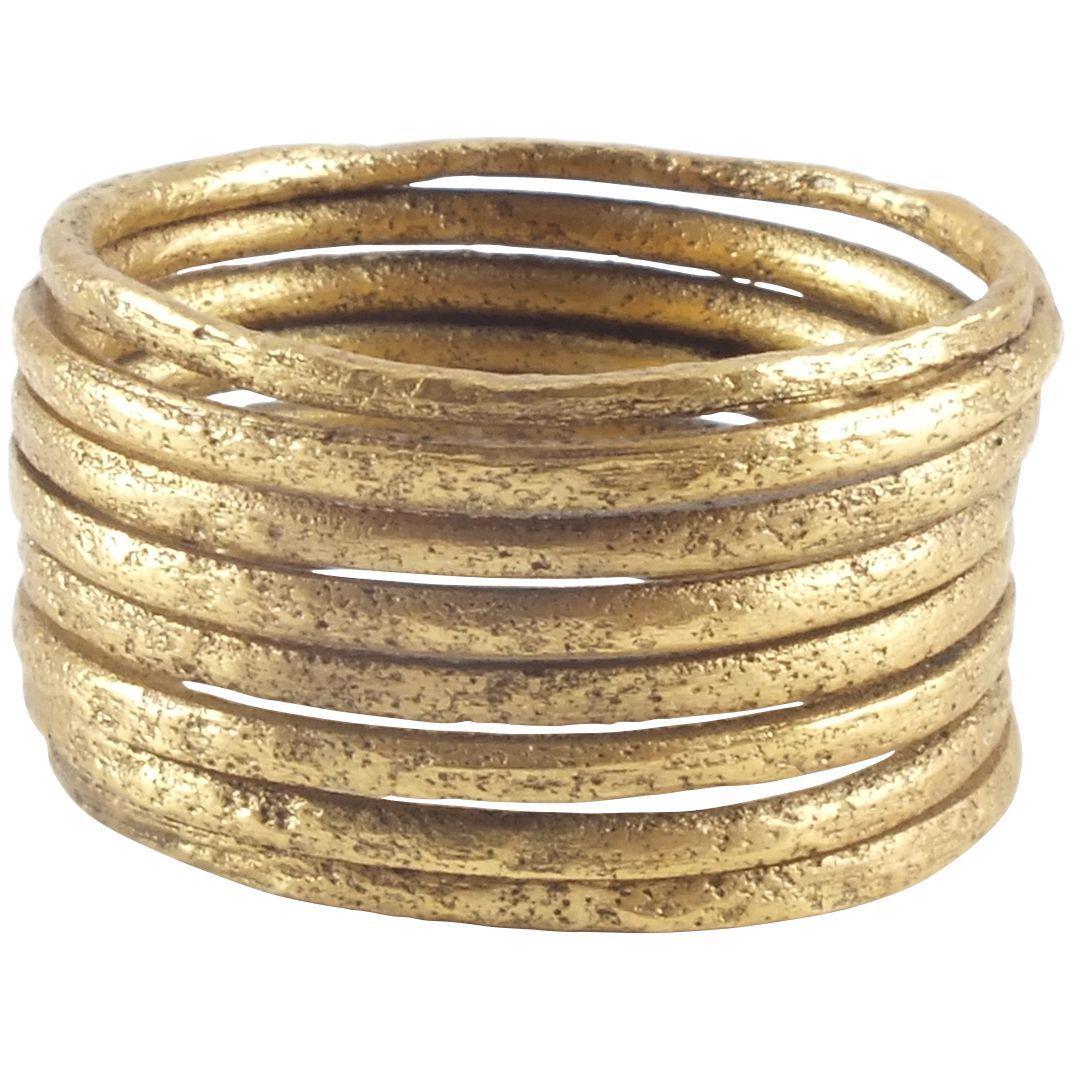 ANCIENT VIKING COIL RING 850-1050 AD SIZE 10: Gold over bronze. Size 10. Eight turns with tapered terminals. Made by the lost-wax process. Coil beads, rings, and other adornment elements were very popular in Viking culture. Due to its age, resizi