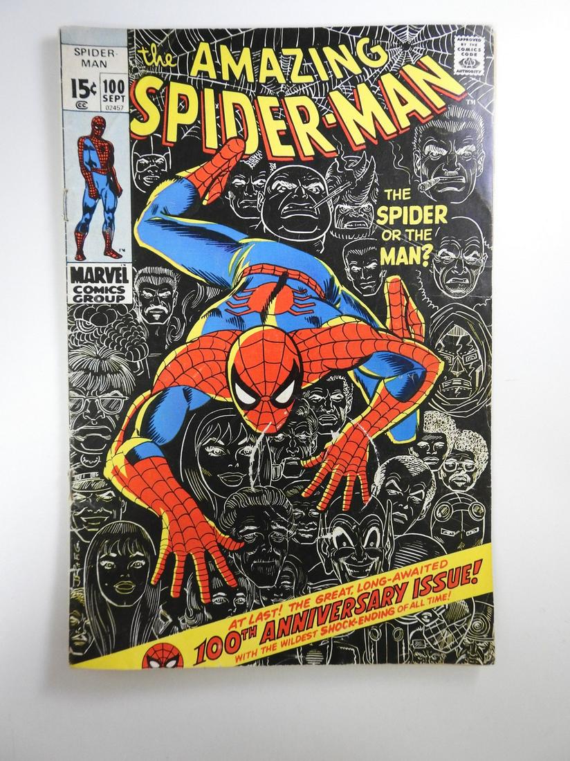 Amazing Spider-Man #100: No Reserve! Amazing Spider-Man #100. VG- Shipping: Individual Comics: Flat-rate of $9.99 (1-8 comics) or $19.99 (9+ comics) to anywhere within the contiguous U.S. International: Foreign shipping rates
