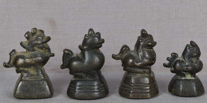 Four 18/19 century Burmese OPIUM WEIGHTS LIONS (1 of 6)