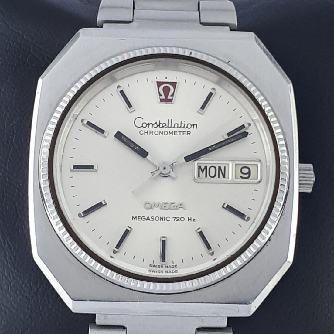 Omega - Constellation Megasonic 7200 Hz - Ref: 1660220: Brand:Omega Model:Constellation Megasonic 7200 Hz Reference Number:Ref: 1660220 Gender:Men Period:1970-1979 Movement:Quartz Case material:Steel Extras:Box Type:Analogue wristwatch Shipped
