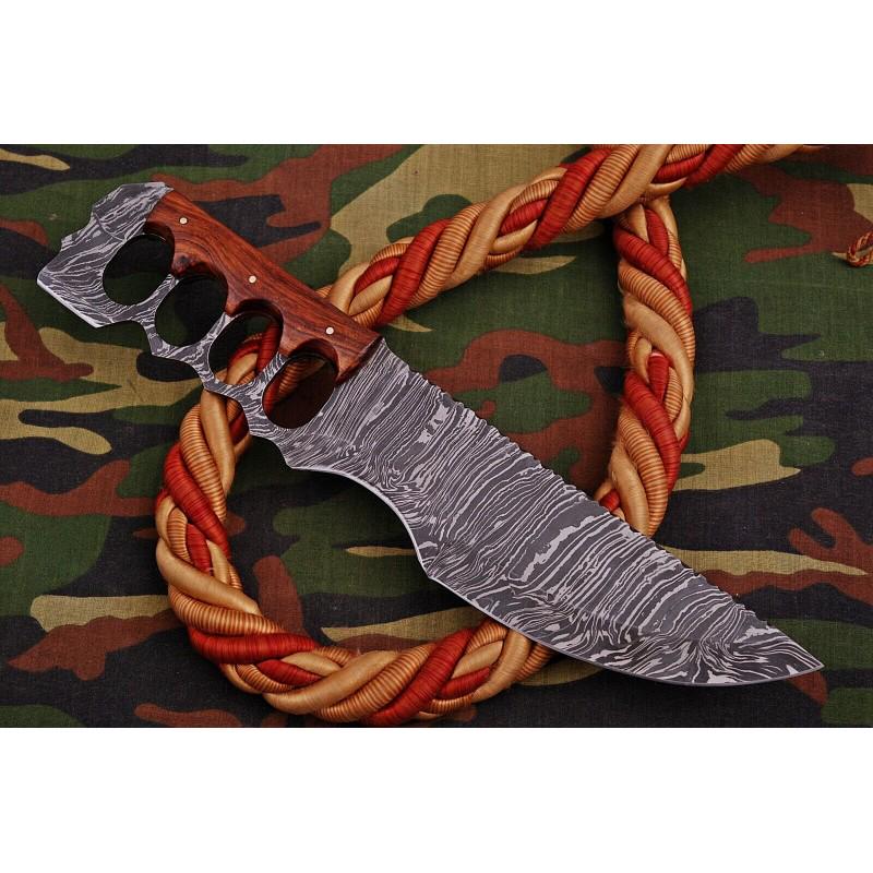 Damascus steel knife,with leather sheath,rose wood and: Knife "Outshot" made of damask steel. Handle – rose wood & damascus, scabbard - leather . Damascus knives are very durable, look great and keep sharpness perfectly. Damascus steel has high quality c
