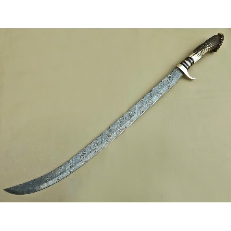 Damascus steel knife,with leather sheath, stag & antler (1 of 4)