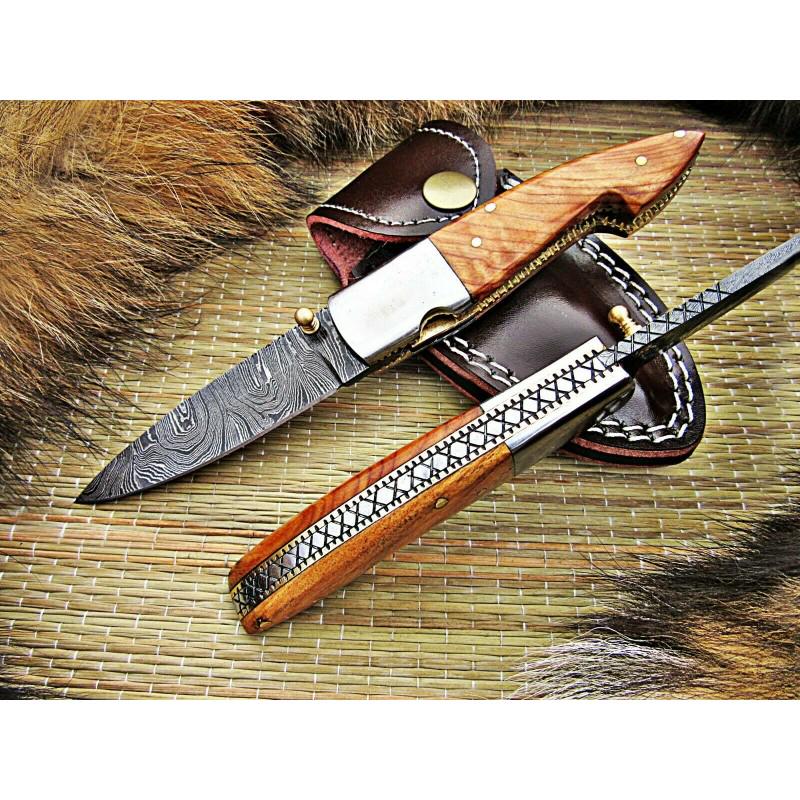 Damascus steel knife,with leather sheath, micarta (1 of 4)