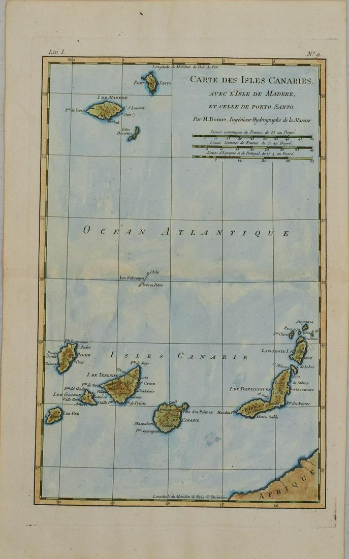 1770 Bonne Map of the Canary Islands and Madeira -- (1 of 1)