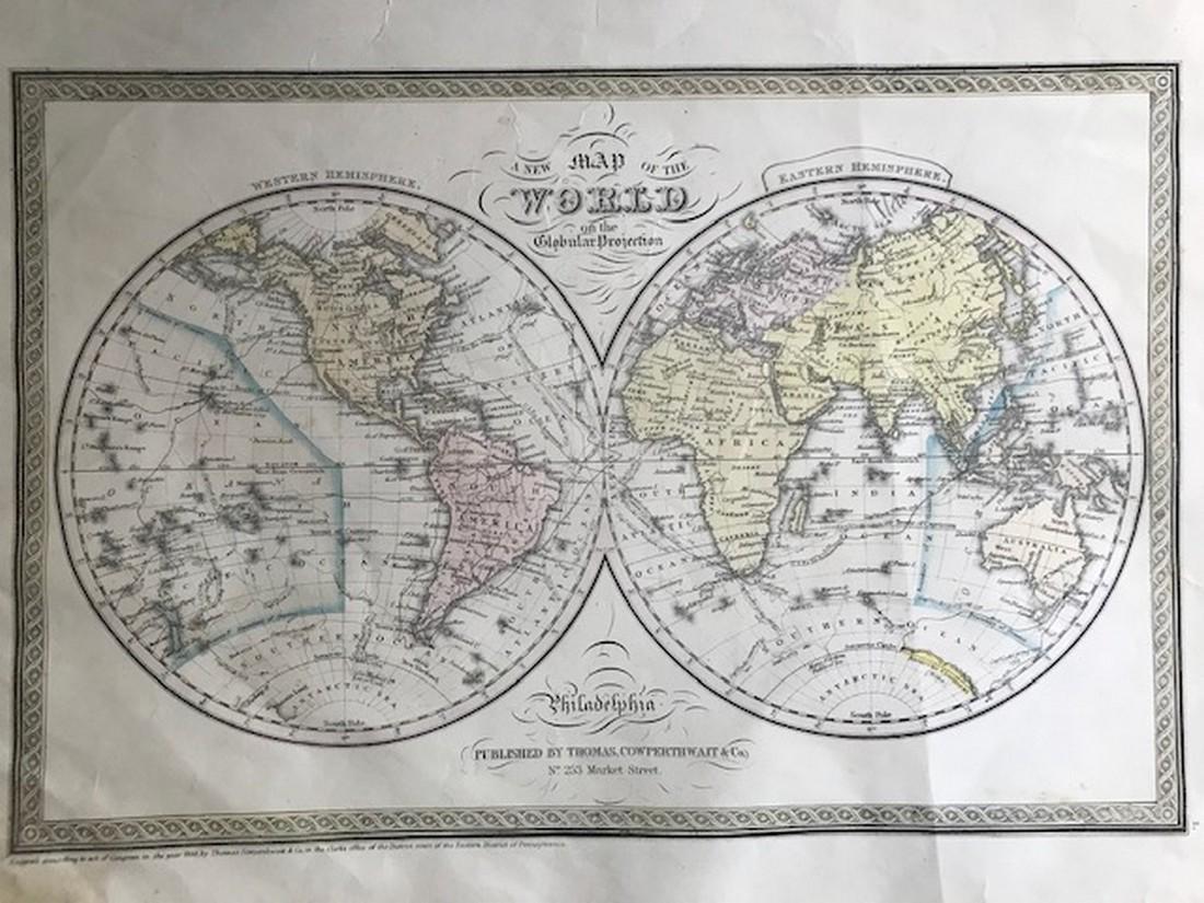 World. In double Hemispheres. 1850 by Thomas (1 of 1)