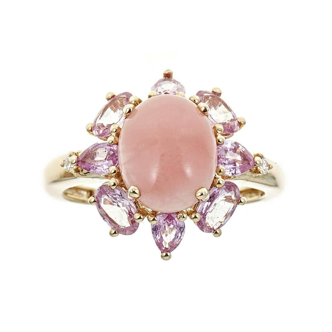 14K Yellow Gold Pink Opal, Pink Sapphire & Diamond Ring (1 of 1)