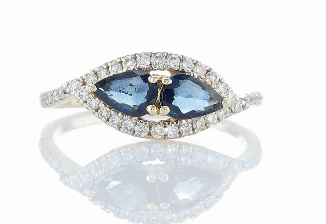 14 kt. Yellow gold - Ring - 1.00 ct Sapphire - Diamonds (1 of 6)