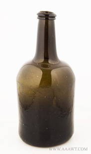 Blown Black Glass Wine Bottle, Squat Cylinder, Mallet: 424-217 Blown Black Glass Wine Bottle, Squat Cylinder, Mallet. Dutch, Circa 1740. A good example, dark green (Good condition; H: 9.25") Reserve: $125.00 Shipping:Domestic: Shipping rates are