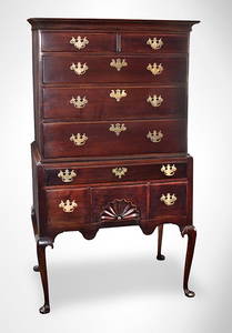 Antique Highboy, Queen Anne; Shell Carved Flat Top,