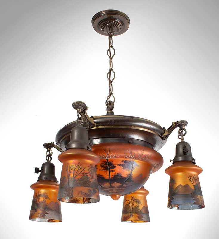 Hanging Lamp with Reverse Painted Shades Chandelier (1 of 7)