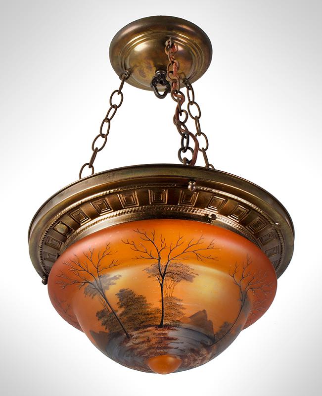 Hanging Lamp w /Reverse Painted Shade Chandelier (1 of 3)