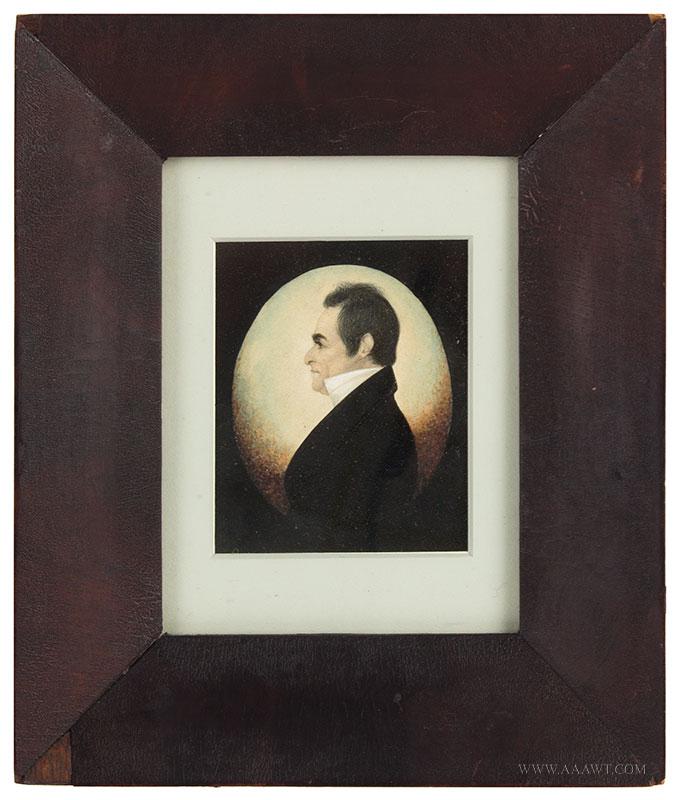 Watercolor - Gentleman Wearing Blue Coat, by J.H.: 547-7 Watercolor Portrait, Gentleman Wearing Blue Coat, by J.H. Gillespie, 1830’s; Watercolor and Gum Arabic The portrait features the artist’s sensitive and fine modeling, detailing, and distinct