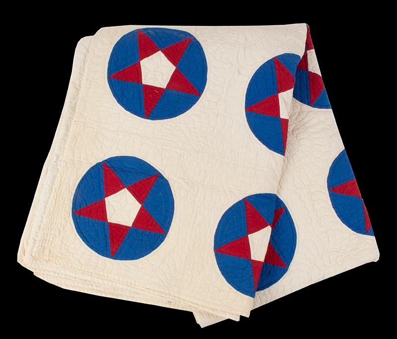 Antique Quilt, Red & White Five Point Stars Appliqued (1 of 1)