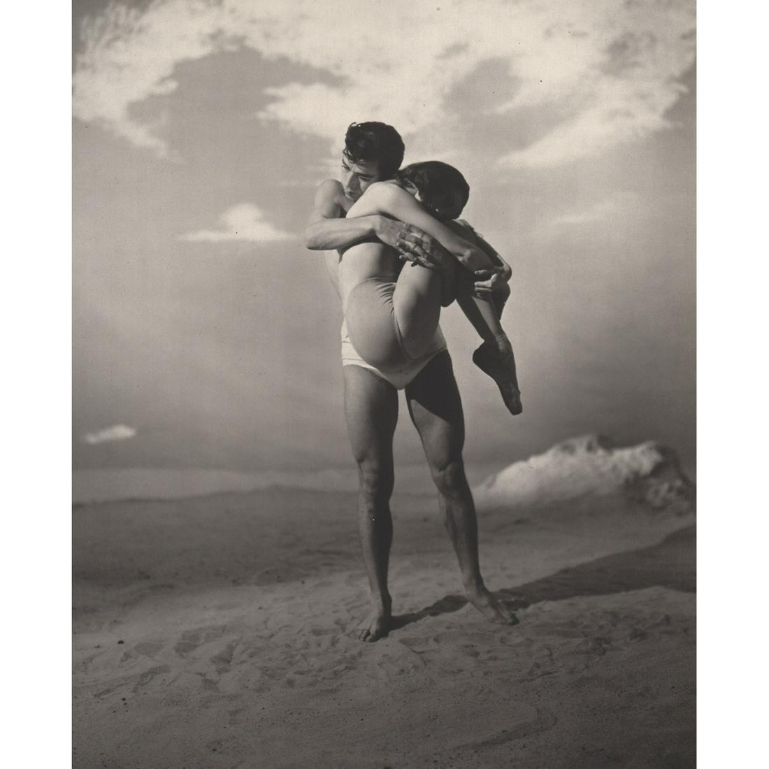 GEORGE PLATT-LYNES - Nicholas Magallanes &Tanaqui: Artist: GEORGE PLATT-LYNES Print Title: Nicholas Magallanes &Tanaqui LeClercq, Jones Beach, 1950 Medium: Sheet-fed Gravure Printing Date: 1980's Printed in Spain Image Size approx: 12 X 10 inches Geor