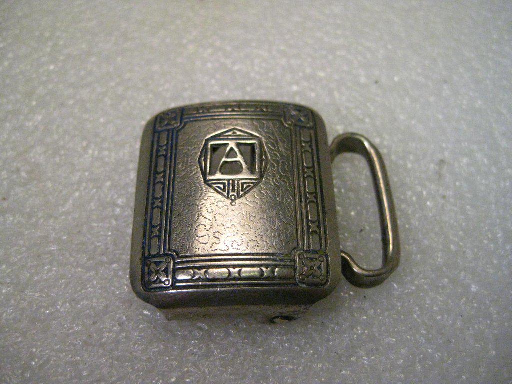 Vintage Sterling Silver KantSlip Letter A Art Deco Belt: Vintage 1920's Sterling Silver Belt buckle front monogrammed Cut-out A - true Art Deco. By KantSlip, marked May 26, 1925", measures: 1.25" wide and slightly than that tall. This may have been a boy's 