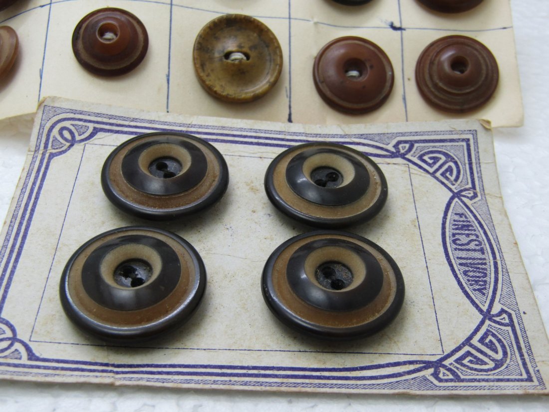 15 Victorian to 1920: 15 Victorian to 1920's Shoe Buttons, 3/8" Shank Back, Black and Brown, some with center metallic studs, others domed, many match in this lot. See photos. (INV W.121518.5 SS1592 J LD 7/18/20). Reserve: