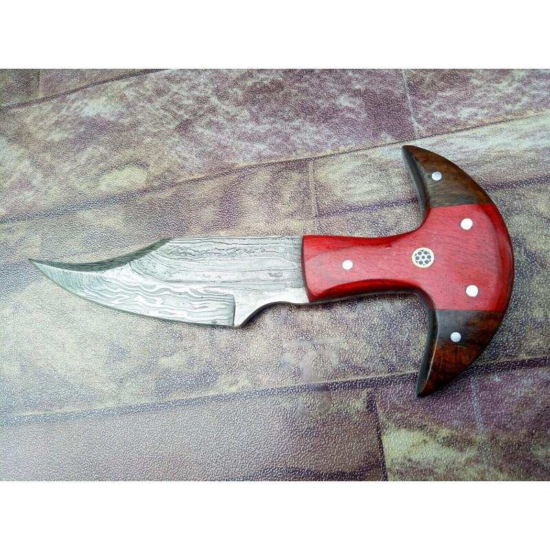 Damascus steel Dagger, knife, Red And Brown Pakka Wood (1 of 5)
