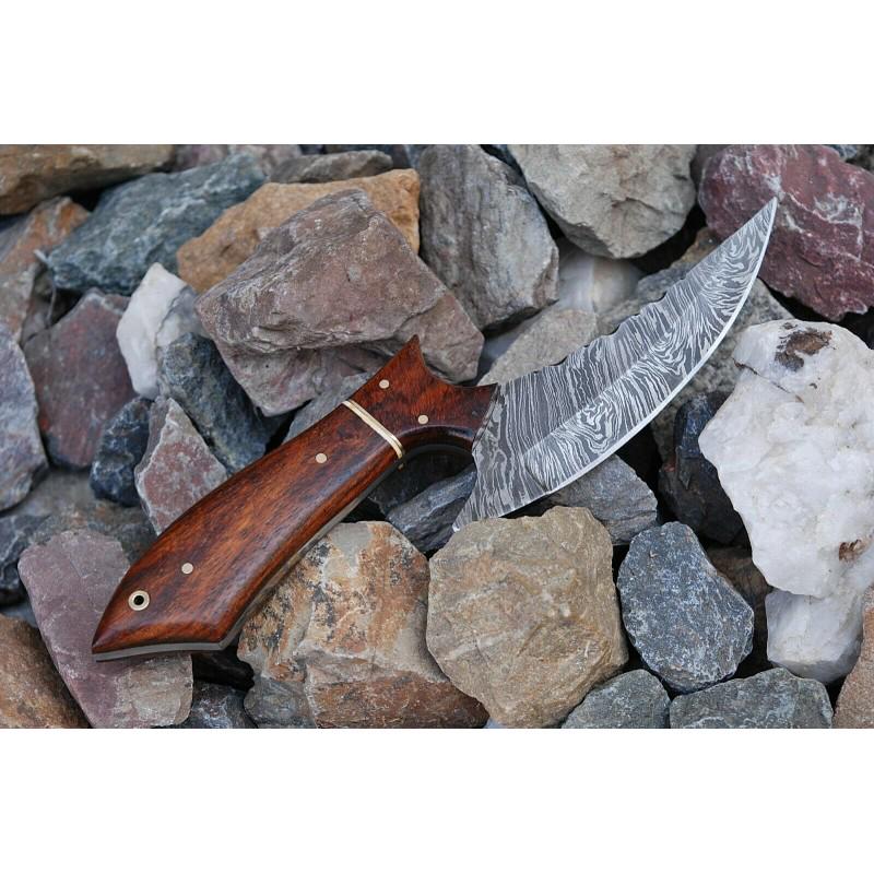 Wild life Damascus steel knife,with leather sheath,: Knife "Sickle" made of damask steel. Handle – rose wood, scabbard - leather . Damascus knives are very durable, look great and keep sharpness perfectly. Damascus steel has high quality contents to g
