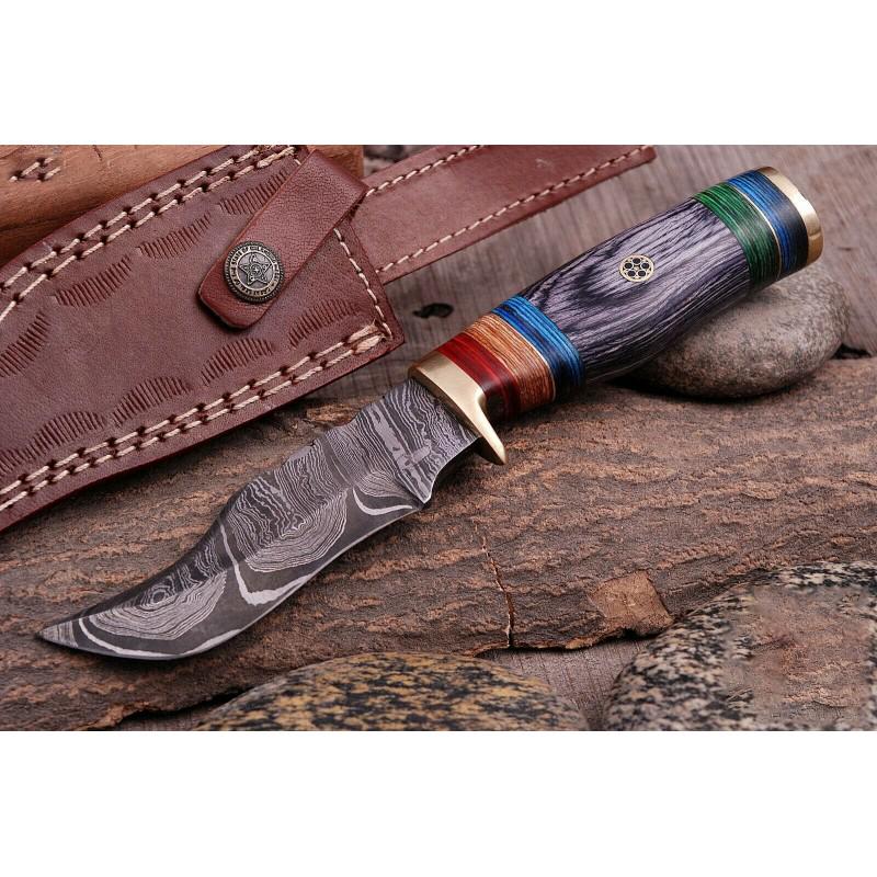 Hand Forged Damascus steel knife,with leather: Knife "Serf" made of damask steel. Handle – wood, brass guard, scabbard - leather. Damascus knives are very durable, look great and keep sharpness perfectly. Damascus steel has high quality contents