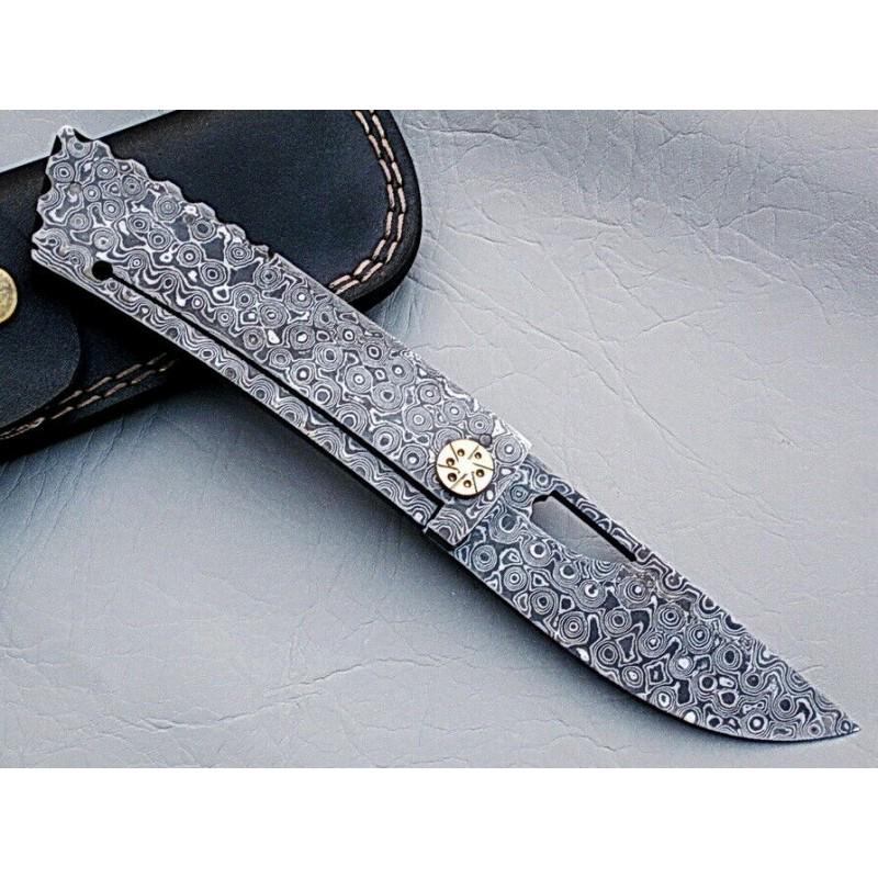 Damascus steel knife, pocket knife, leather sheath (1 of 4)