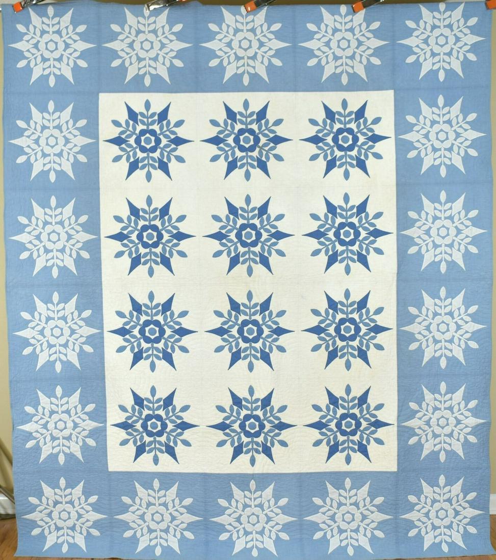 Vintage 30's Blue & White Snowflake Applique Antique (1 of 8)