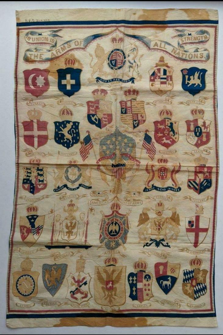 Circa 1876 Printed Textile Flag Banner, The Arms Of All (1 of 6)