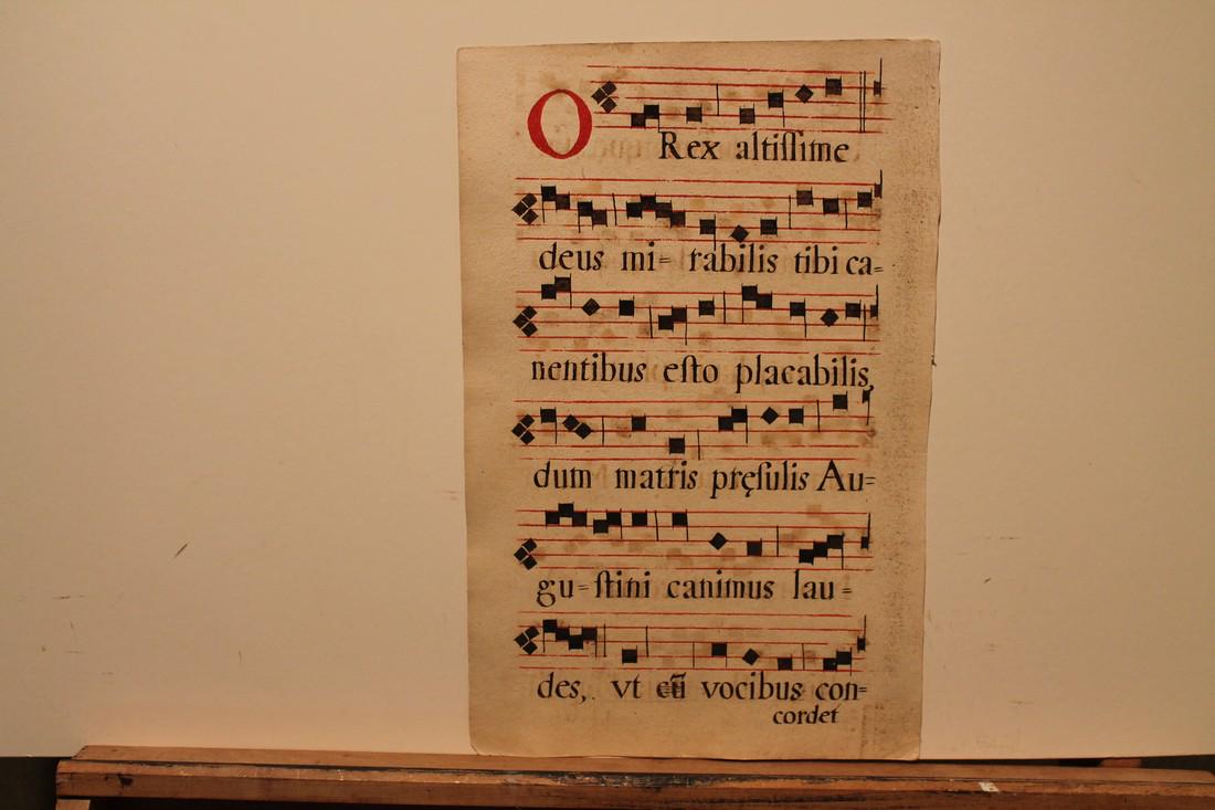 1662 Gregorian Chant: Artist: Unknown Title: 1662 Gregorian Chant Medium: Ink on Paper Size/Format: 10"X16" Additional Information: Gregorian chant dated 1662. This is NOT a print or engraving. Hand written both sides. On 