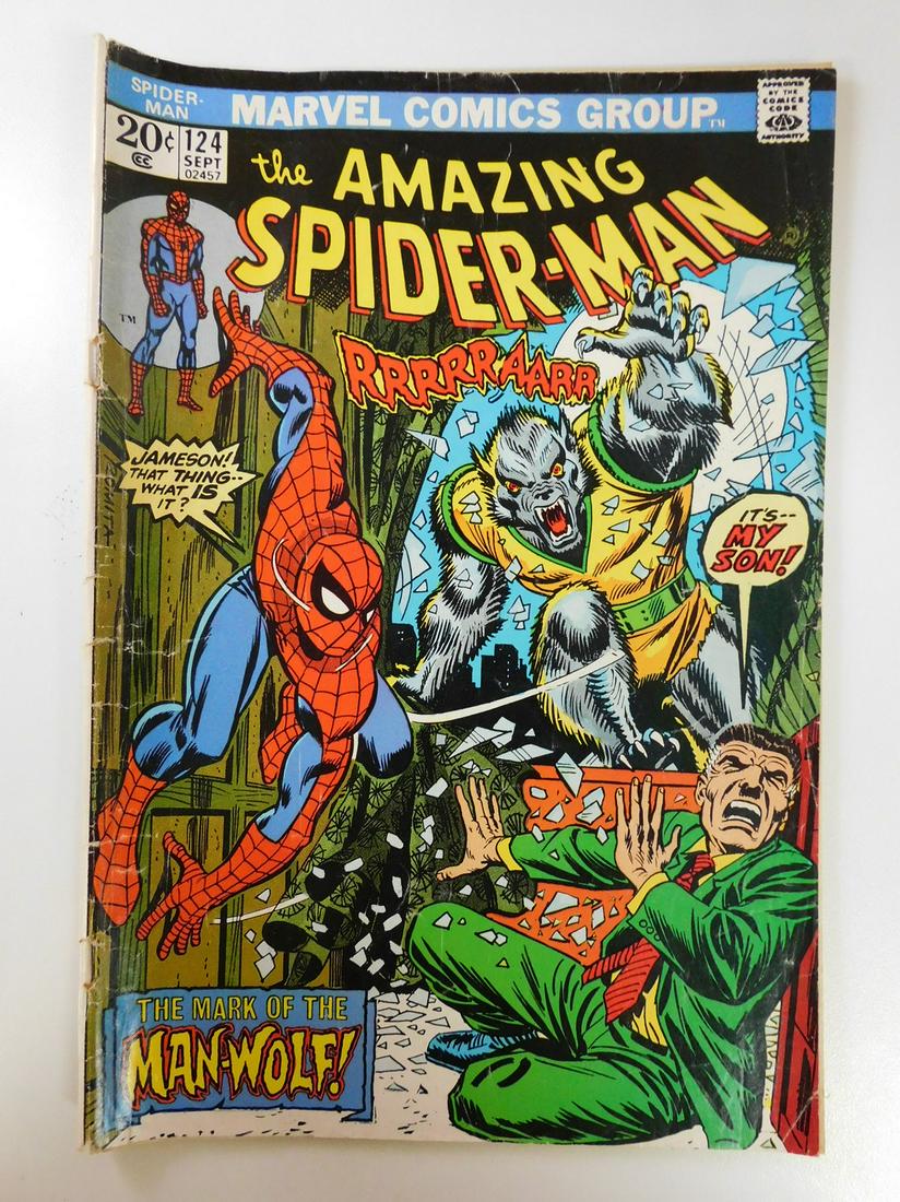 Amazing Spider-Man #124 1st App. of Man-Wolf: No Reserve! Amazing Spider-Man #124 1st App. of Man-Wolf. GD+ Shipping: Individual Comics: Flat-rate of $9.99 (1-8 comics) or $19.99 (9+ comics) to anywhere within the contiguous U.S. International: F
