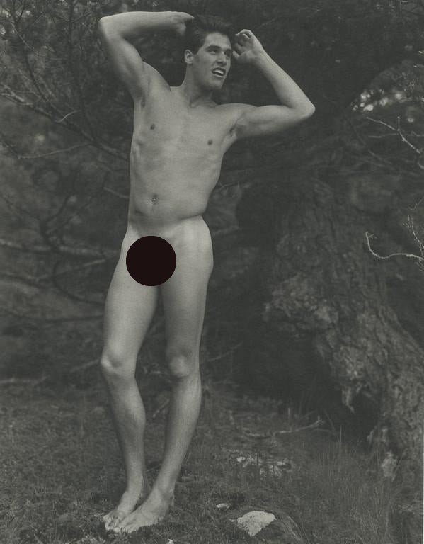 BRUCE WEBER - Claes, St. Regis, Adirondack Park: Artist: BRUCE WEBER Title: Claes, St. Regis, Adirondack Park, 1990 Medium: Sheet Fed Gravure, 1990, USA Dimensions: 7.35x9.3" Description: Heat Wax Mounted on 11x14" Conservation Board Artist Bio: Bru