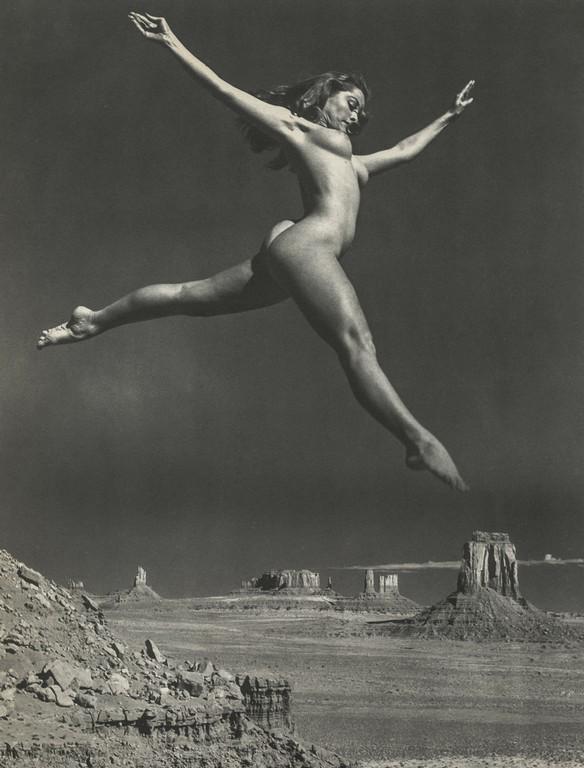 ANDRE DE DIENES - Nude Over Monument Valley: Artist: ANDRE DE DIENES Title: Nude Over Monument Valley Medium: Photo Litho, 1961, USA Dimensions: 8.05x10.6" Description: Heat Wax Mounted on 11x14" Conservation Board Artist Bio: Andre De Dienes wa