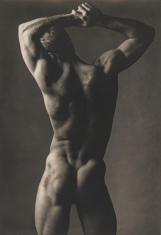 KEN HAAK - Male Nude Backside, 1983: Artist: KEN HAAK Title: Male Nude Backside, 1983 Medium: Photo Litho, 1986, USA Dimensions: 6.9x10" Description: Heat Wax Mounted on 11x14" Conservation Board Artist Bio: Ken Haak(1923 - 1991) Celebra