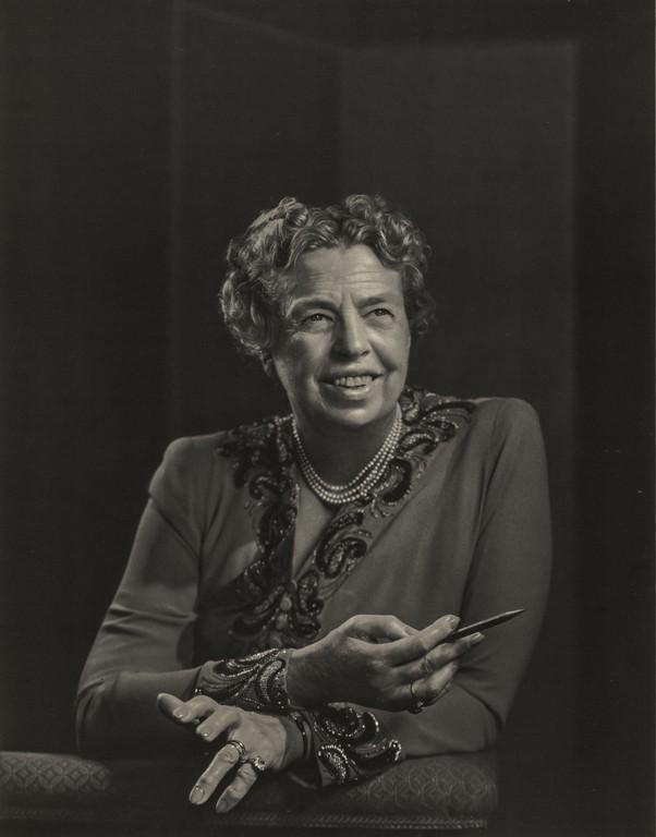YOUSUF KARSH - Eleanor Roosevelt, 1955: Artist: YOUSUF KARSH Title: Eleanor Roosevelt, 1955 Medium: Photo Litho, 1983, Switzerland Dimensions: 7.65x9.75" Description: Heat Wax Mounted on 11x14" Conservation Board Artist Bio: Yousuf Karsh (1