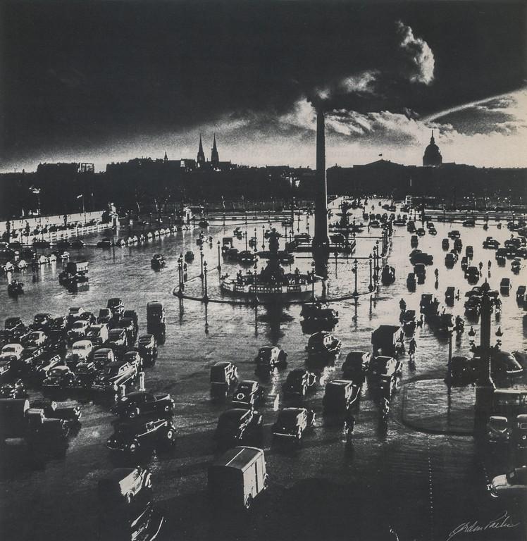 GORDON PARKS - Place de la Concorde, Paris, 1951: Artist: GORDON PARKS Title: Place de la Concorde, Paris, France, 1951 Medium: Photo Litho, 1983, USA Dimensions: 7.75x7.95" Description: Heat Wax Mounted on 11x14" Conservation Board Artist Bio: Gordo