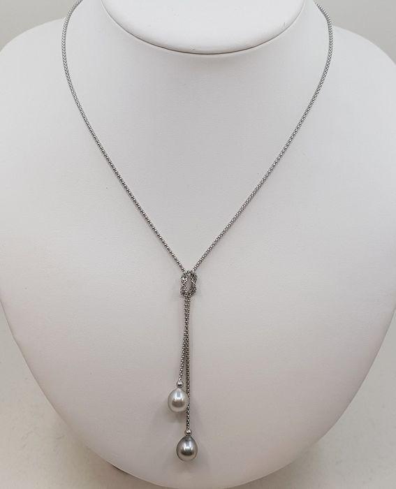 925 Silver - 8x9mm Tahitian Pearl Drops - Necklace (1 of 8)