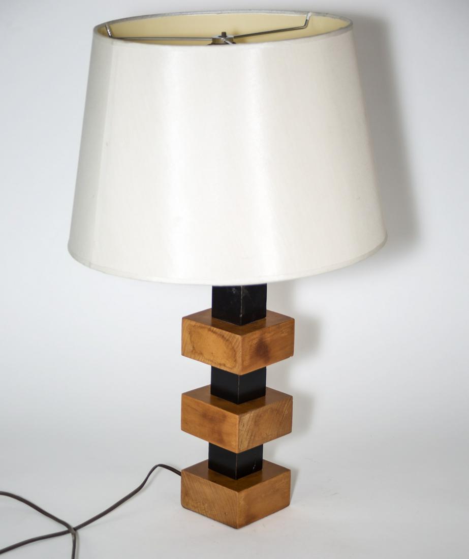 Cubist table lamp in the manner of Adnet: Made in France in the late 1930's this desk lamp is most likely a design from Adnet , regional company used to order part and design to reassembled them for their own label , wood body .Lampshade not 