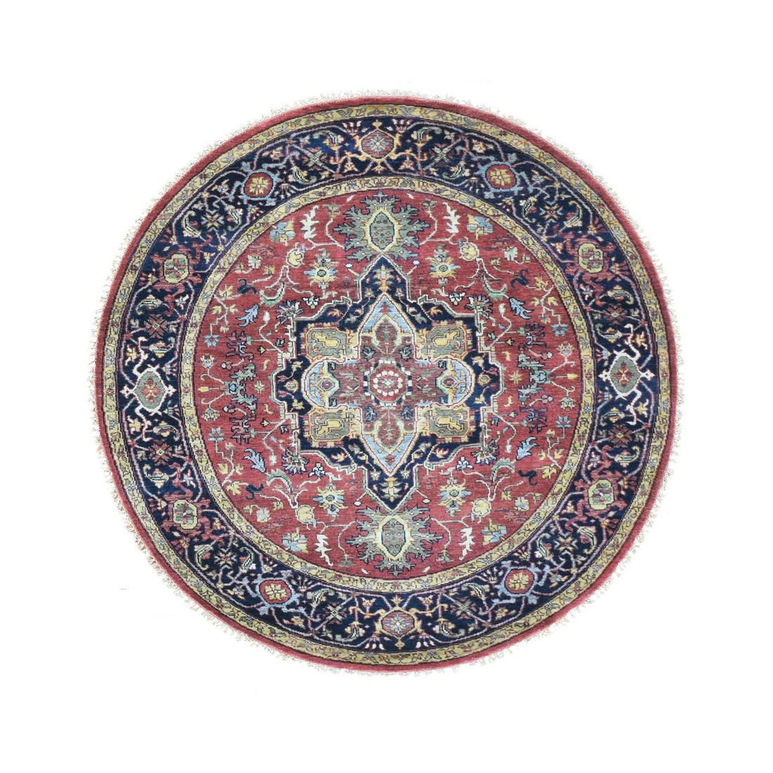 Round Red Heriz Revival Pure Wool Hand Knotted Oriental (1 of 7)