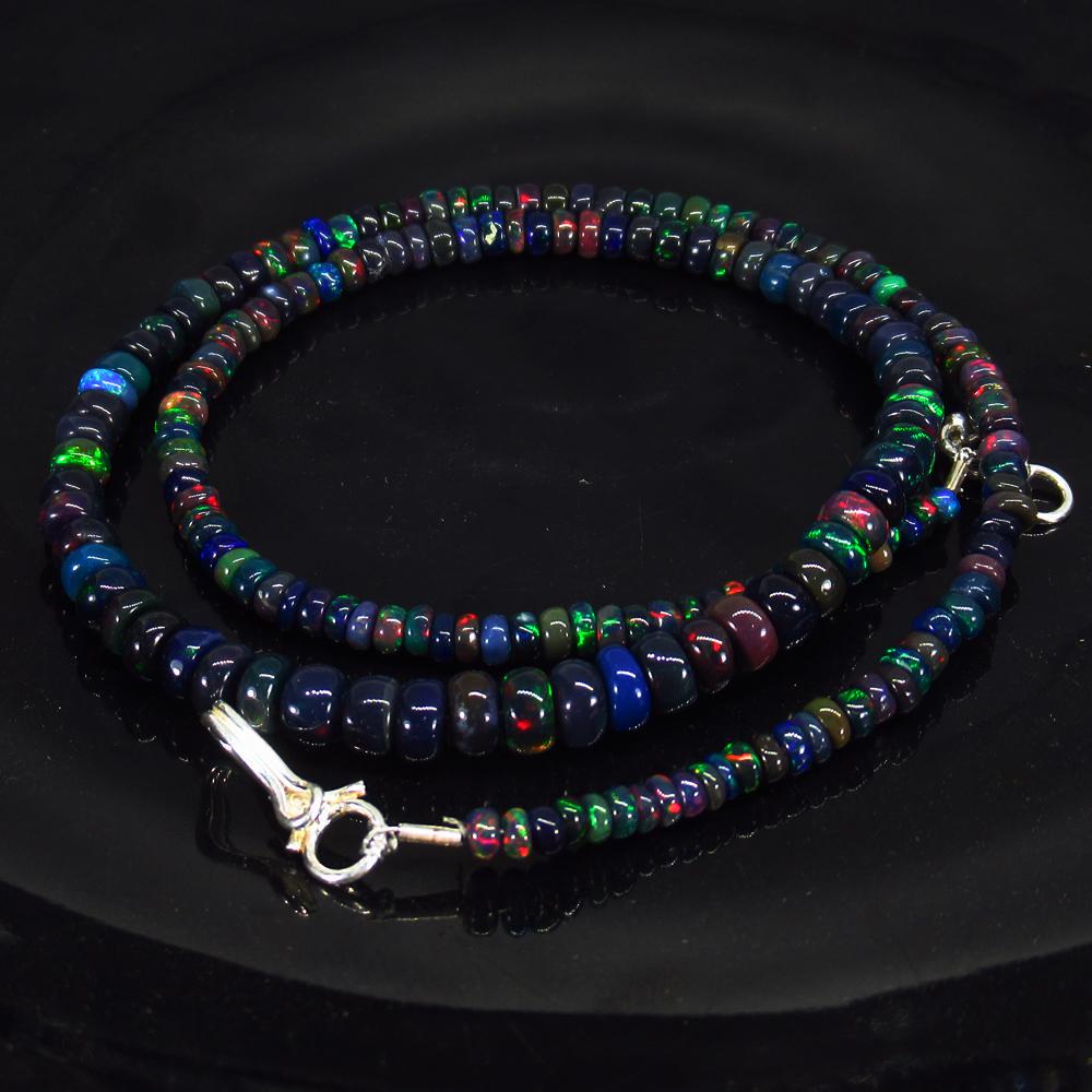 40.92 Ct 925 Silver 183 Black Fire Opal Beads Necklace (1 of 3)